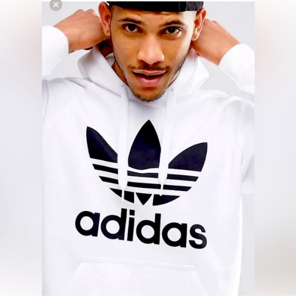 adidas Originals Trefoil Essentials Lifestyle Hoodie White Hoodie w Black Logo